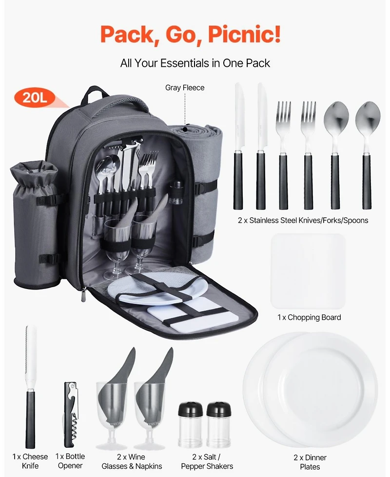 Mecale 2-Person Picnic Backpack with Insulated Cooler, Blanket and Tableware Set