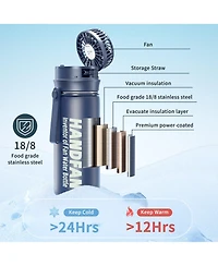 Yescom 24oz IP67 Vacuum Insulated Water Bottle with Fan , Outdoor Sport Stainless Steel Coffee Tumbler for Rv Camper