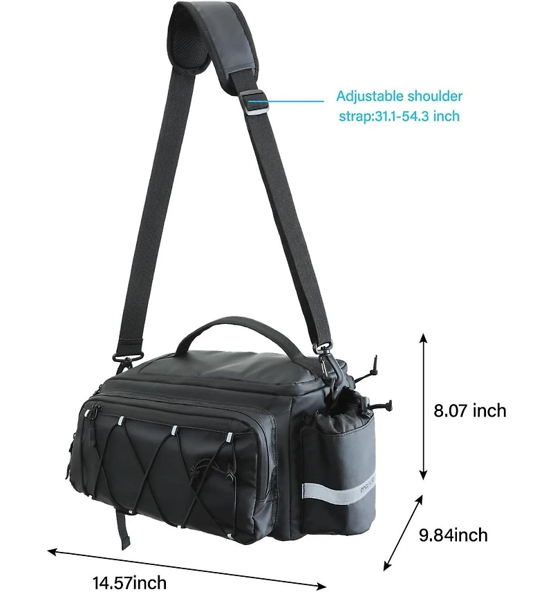 Aoligeijs Bike Rack Trunk Bag, 10L Waterproof Bicycle Rear Seat Storage with Side Pockets, Rain Cover and Shoulder Strap for Commuting Travel Cycling