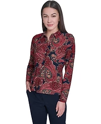 Tommy Hilfiger Women's Long-Sleeve Paisley Print Collared Top