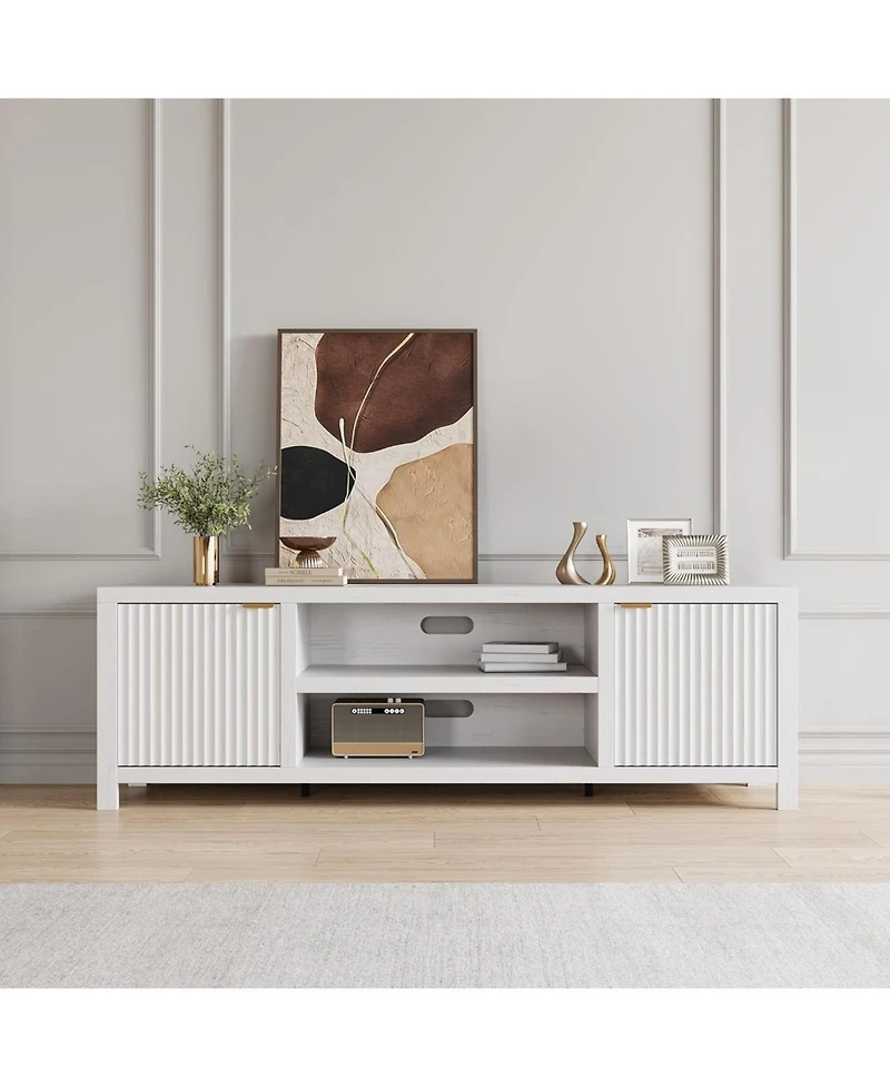 gaomon Fluted Tv Stand for 75plus Inch, Modern Entertainment Center with 2-Tier Storage & Adjustable Shelves, Media Console Cabinet