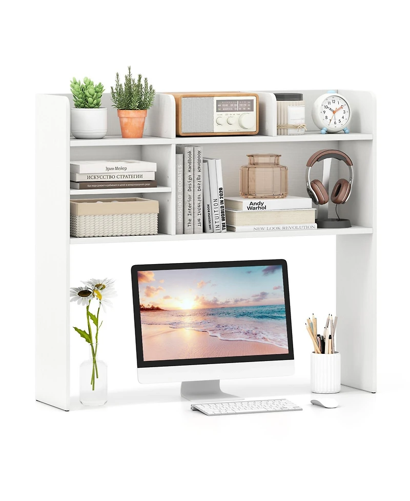 Gouun Desktop Bookshelf Countertop Storage Hutch with 6 Adjustable Shelves, 37 x 9.5 x 33.5