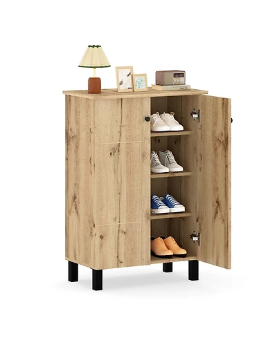 Gouun 4-Tier Shoe Cabinet with 2 Doors and Removable Shelves