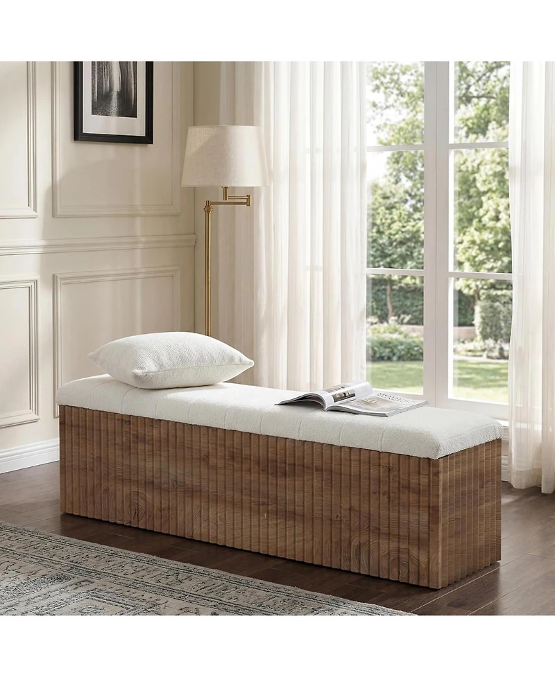 Tribesigns Upholstered End of Bed Storage Bench, 63" Farmhouse Wooden Entryway Bench with Cushion, Padded Ottoman with Shoe Storage