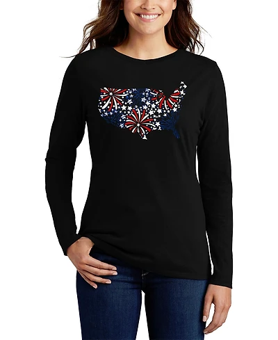 La Pop Art Women's Usa Fireworks Word Flowy T-Shirt