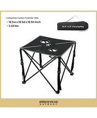 Arrowhead Outdoor 26" Heavy-Duty Portable Folding Camping Table, Square 600D Canvas Top, 2 Cup Holders, Steel Frame, Carry Bag, 2-Pack