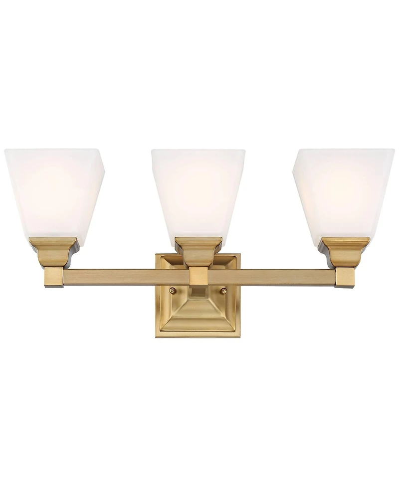 Mencino-Opal Modern Wall Mount Light Warm Brass Gold Metal Hardwired 20" Wide 3-Light Vanity Fixture Etched White Glass Shades for Bathroom Over Mirro