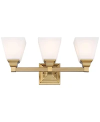Mencino-Opal Modern Wall Mount Light Warm Brass Gold Metal Hardwired 20" Wide 3-Light Vanity Fixture Etched White Glass Shades for Bathroom Over Mirro