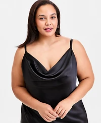 Morgan & Company Trendy Plus Cowlneck Satin Gown