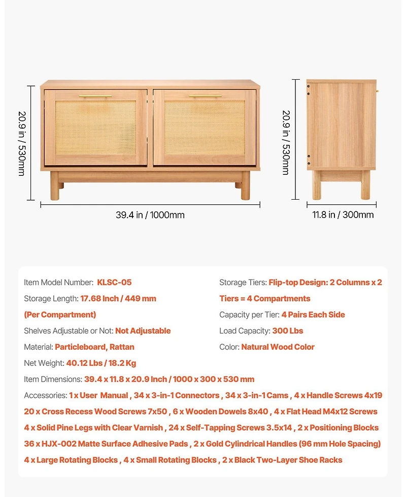 Gouun Rattan-Style Entryway Shoe Bench with Flip Drawers