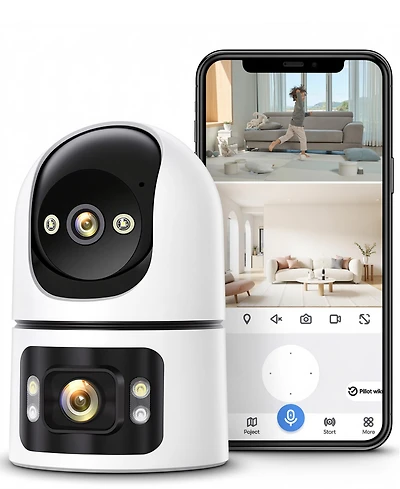 Indoor Wireless Security Camera Dual 2MP Lens 2.4G/5.8G WiFi 340-Degree Pan Tilt Full-Color Night Vision Motion Detection 2-Way Audio Cloud Storage
