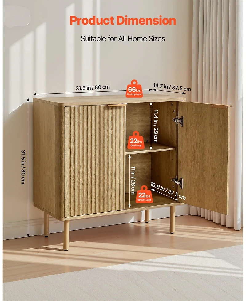 Gouun Mid-Century Fluted Bar Cabinet with Barn Doors and 2-Tier Storage, 31.5 x 14.7 in