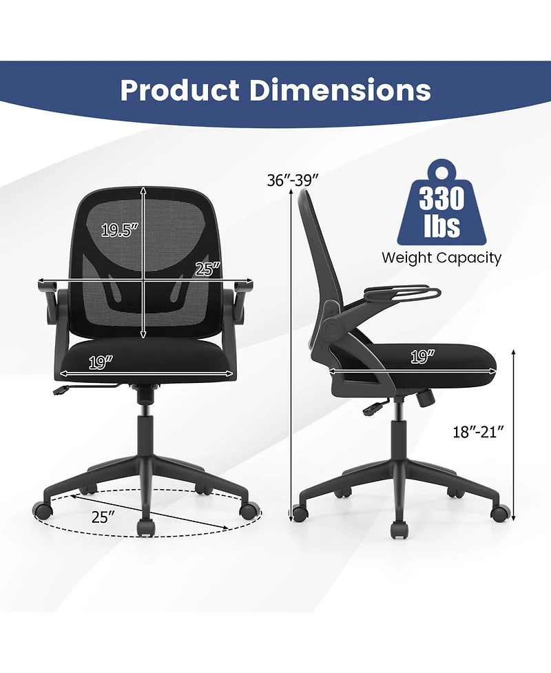 Gouun Ergonomic Office Chair with Lumbar Support and Flip-Up Arms