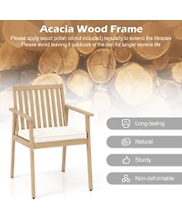 Gouun Set of 2 Acacia Wood Patio Dining Chairs with Removable Padded Cushions