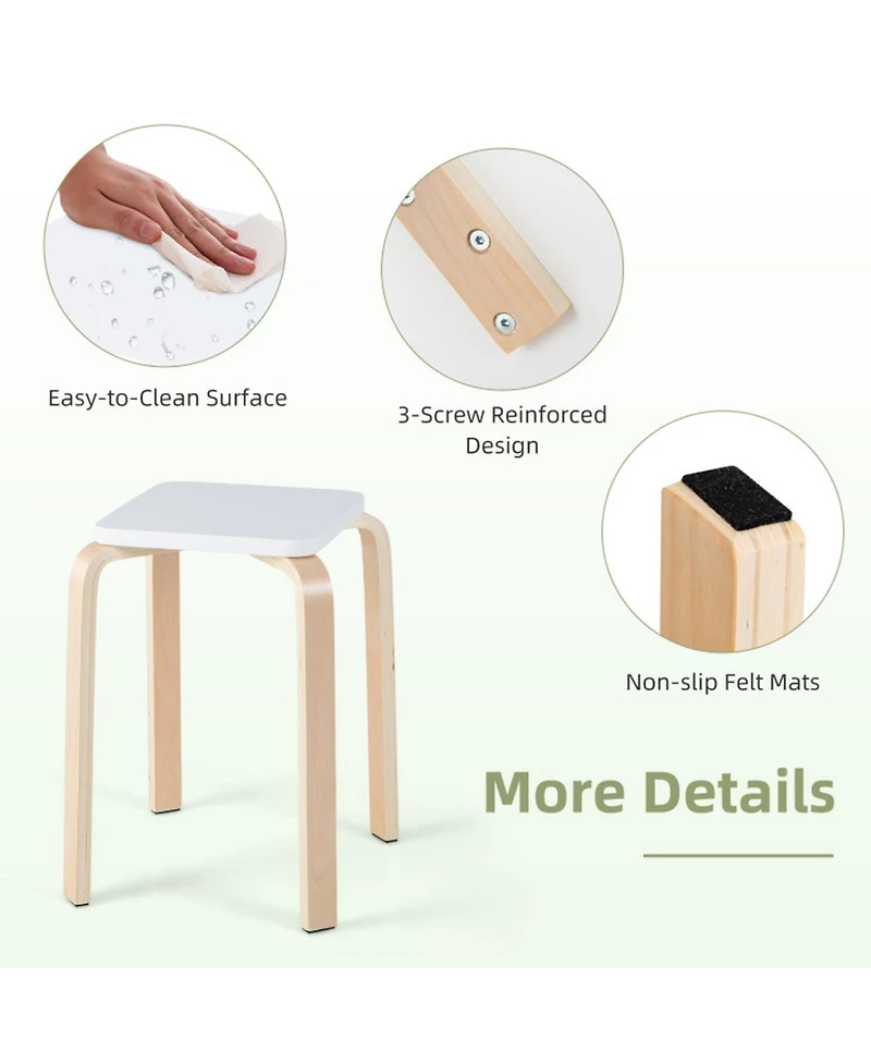 Gouun Set of 4 Colorful Square Wooden Stools with Anti-Slip Felt Mats