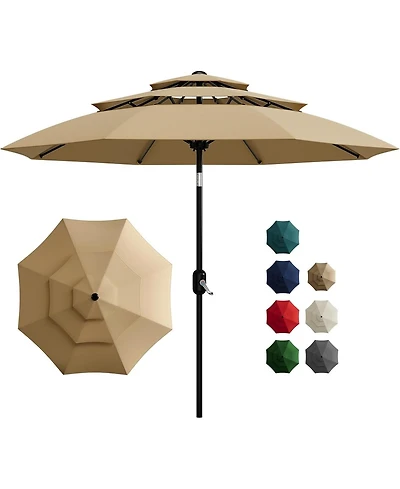 gaomon 10Ft 3-Tier Patio Umbrella, Outdoor Table Umbrella with Vents, Easy Crank and Push Button Tilt, Market Umbrella with 8 Sturdy Ribs for Pool