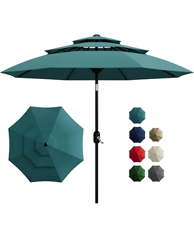 gaomon 10Ft 3-Tier Patio Umbrella, Outdoor Table Umbrella with Vents, Easy Crank and Push Button Tilt, Market 8 Sturdy Ribs for Pool
