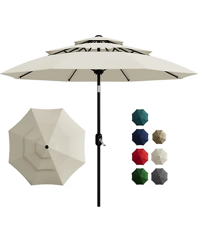 gaomon 10Ft 3-Tier Patio Umbrella, Outdoor Table Umbrella with Vents, Easy Crank and Push Button Tilt, Market 8 Sturdy Ribs for Pool