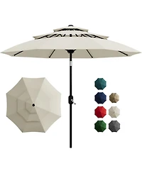 gaomon 10Ft 3-Tier Patio Umbrella, Outdoor Table Umbrella with Vents, Easy Crank and Push Button Tilt, Market 8 Sturdy Ribs for Pool