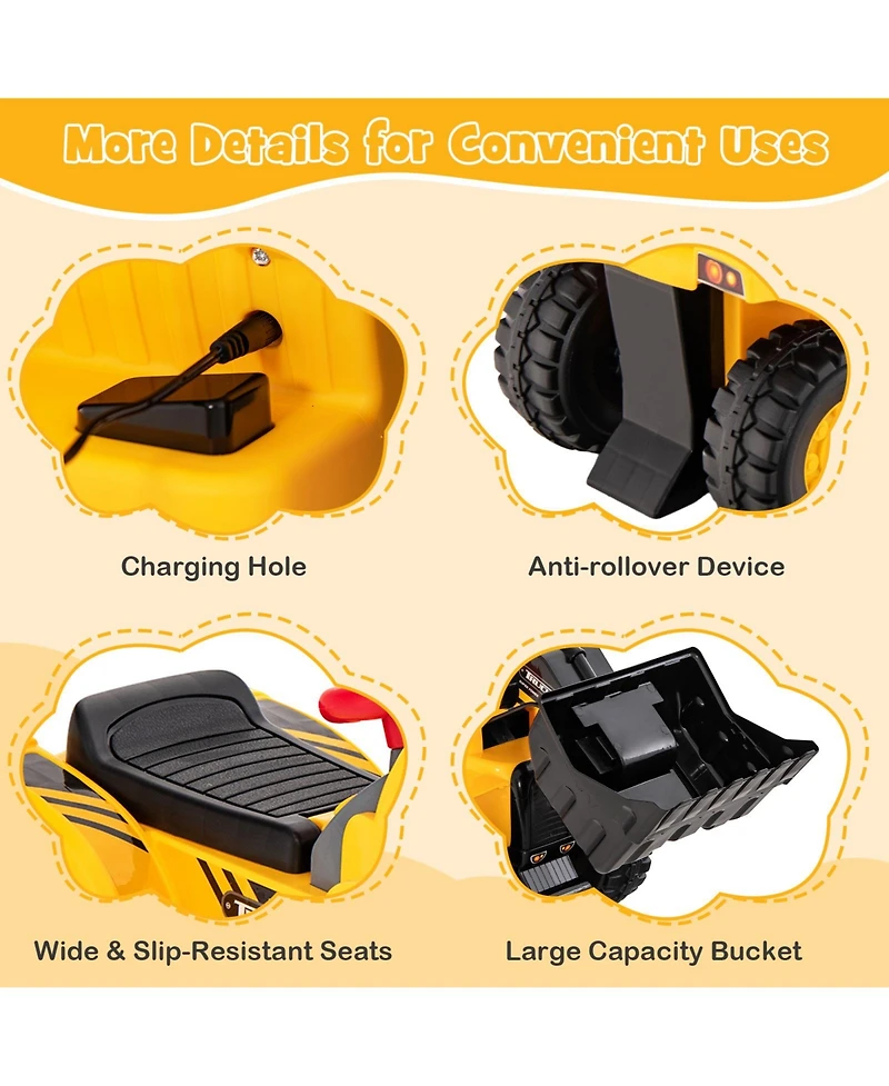 Slickblue 6V Electric Kids Bulldozer Ride On with Basketball Hoop and Balls