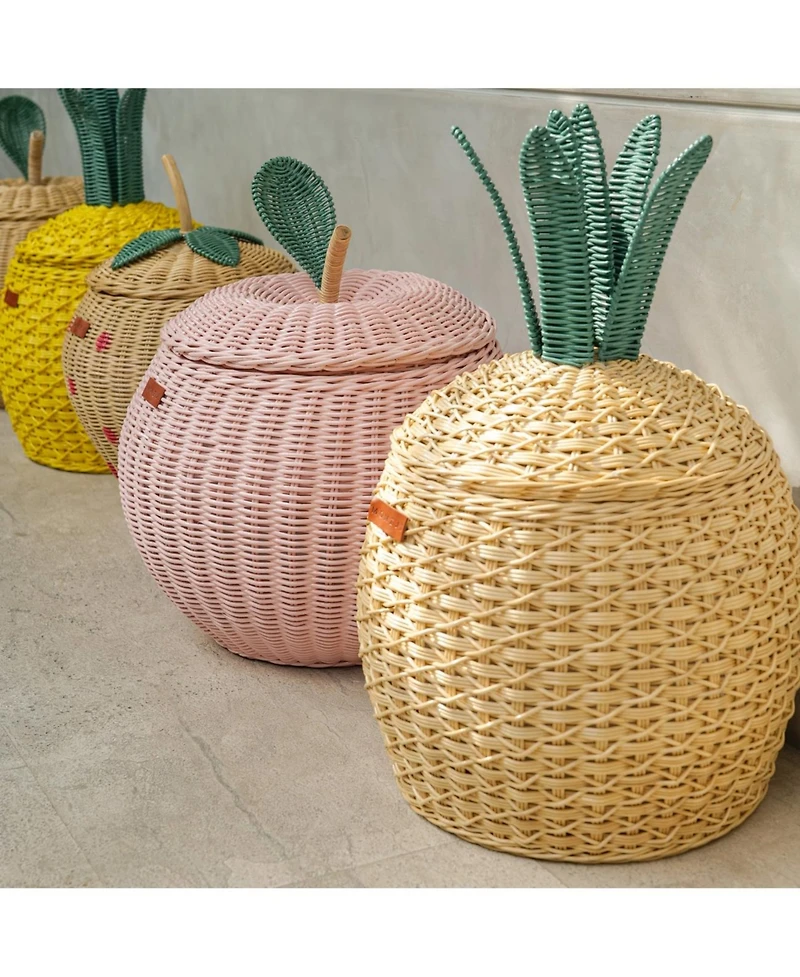Momiji Pineapple Handcrafted Rattan Storage Basket with fabric lining