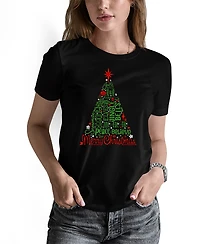 La Pop Art Women's Holiday Christmas Tree Word Pullover Top
