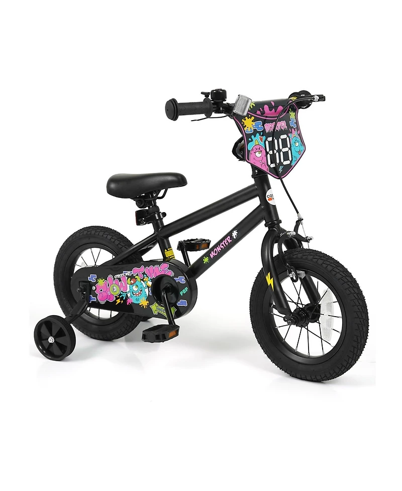 Slickblue Bike with Training Wheels and Street Art Pattern for Kids