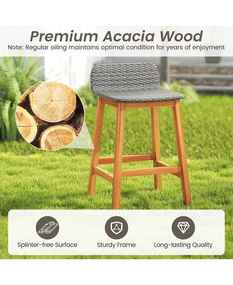 Sugift Solid Acacia Wood Bar Stools Set of 2 with Backrests and Footrests for Porch