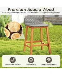 Sugift Solid Acacia Wood Bar Stools Set of 2 with Backrests and Footrests for Porch