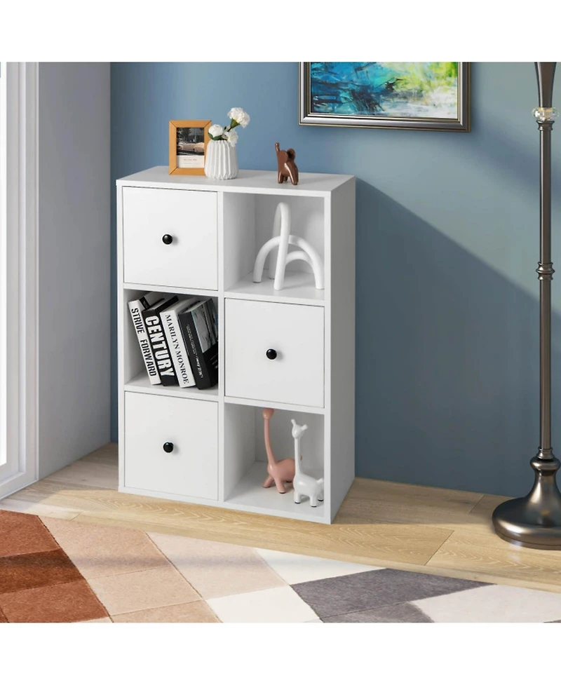 Gouun 3-Tier Cube Bookshelf with Drawers and Wall Anchor