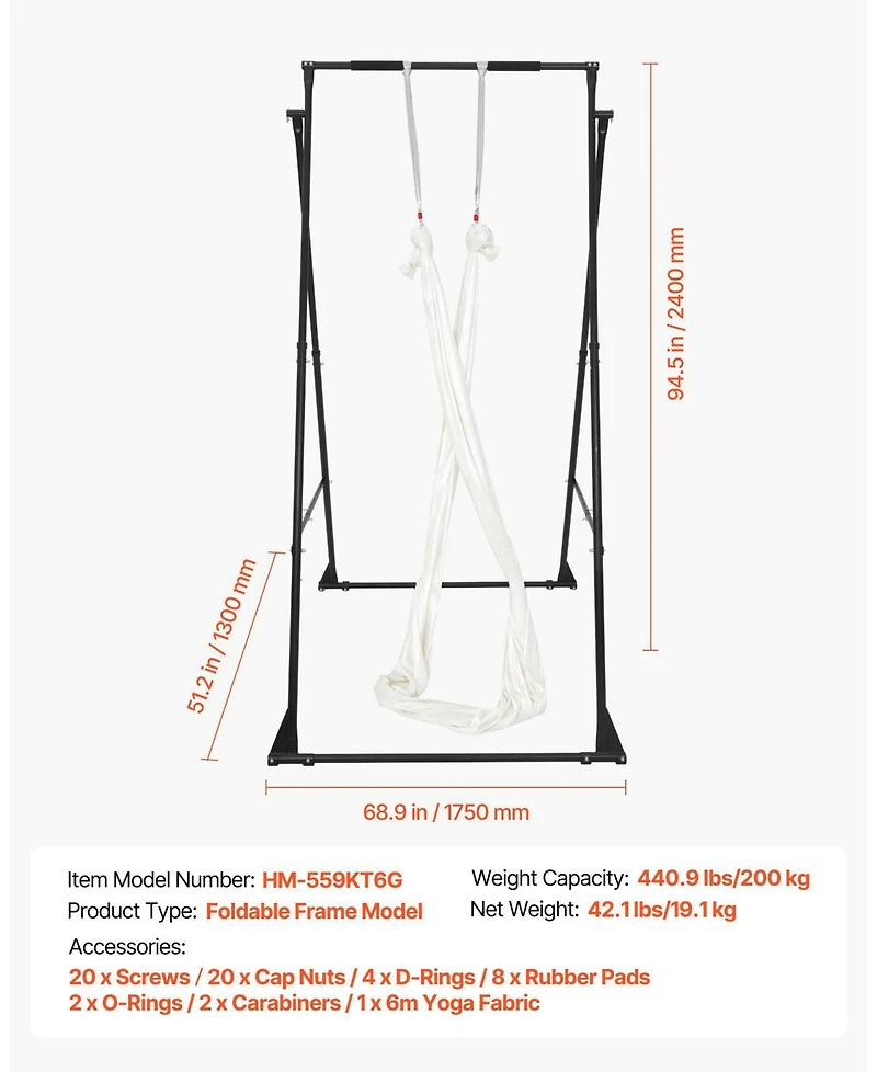 Mecale Yoga Stand Frame 440 lbs Triangular Rig with Hammock