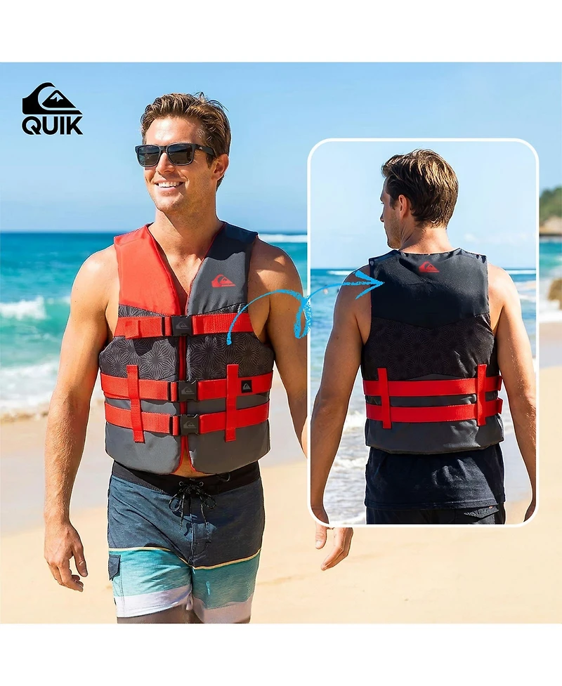 Quiksilver Uscg Approved Men's Life Vest, Light-Weight Epe Foam, Three Belts with Quick-Release Buckles and D-Ring for Fishing Boating