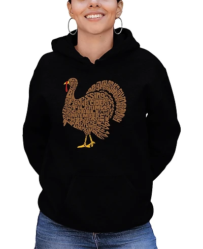 La Pop Art Women's Thankgiving Turkey Word Hooded Sweatshirt