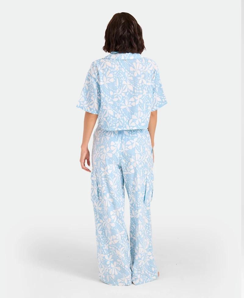 Volcom Women's Floral Print Front Tie Swim Cover-Up Shirt