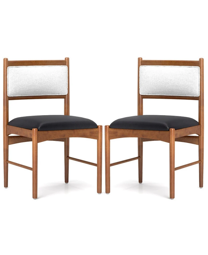 Gouun Set of 2 Wooden Dining Chairs with Faux Sherpa Backrest and Leathaire Seat