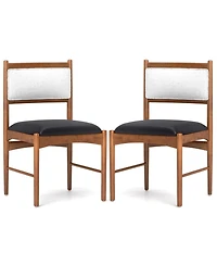 Gouun Set of 2 Wooden Dining Chairs with Faux Sherpa Backrest and Leathaire Seat