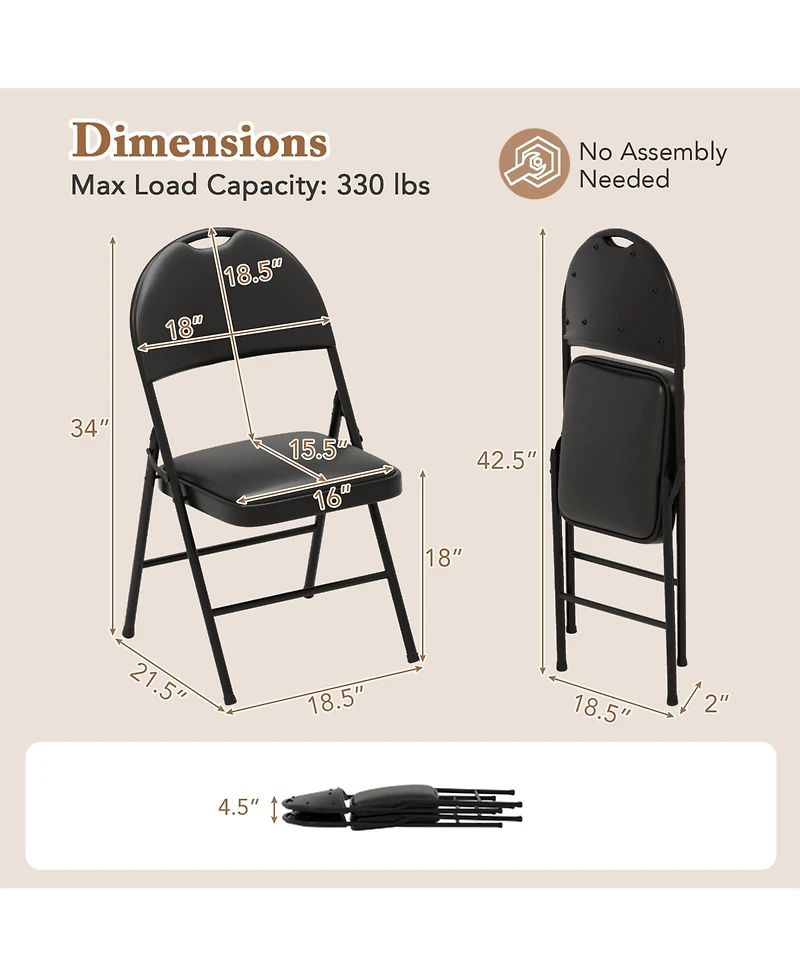 Gouun 2-Pack Padded Folding Chairs with Metal Frame and Carry Handle
