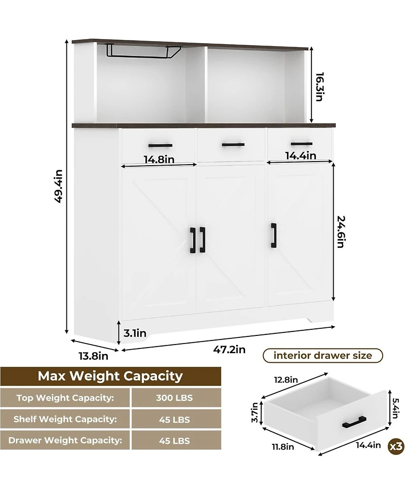 gaomon Farmhouse Sideboard Buffet with Microwave Stand,Varied Storage with Drawers