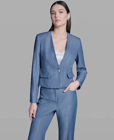 Bcbg Women's One-Button Faux Denim Jacket