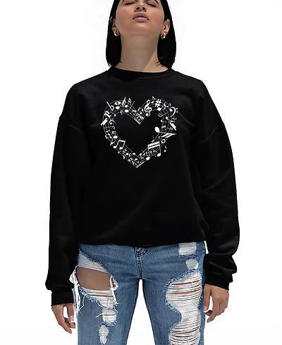 La Pop Art Women's Sheet Music Heart Word Crewneck Sweatshirt