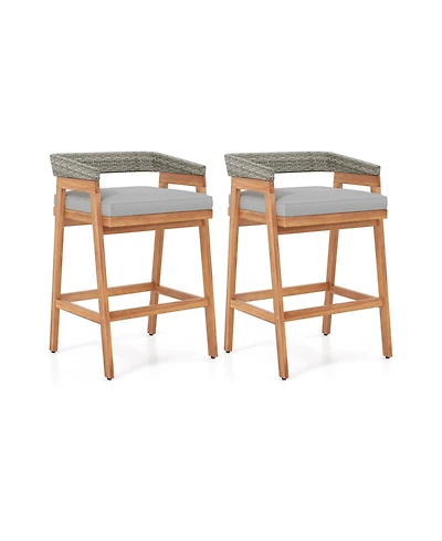 Gouun Acacia Wood Counter Height Bar Stools Set of 2 with Cushions and Wicker Back