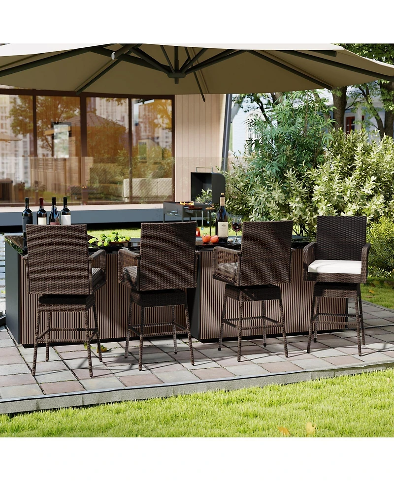 Gouun Wicker Swivel Bar Stools with Cross-Woven Armrests and Cushion