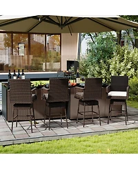 Gouun Wicker Swivel Bar Stools with Cross-Woven Armrests and Cushion
