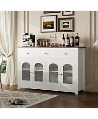 gaomon Farmhouse Large Buffet Sideboard Cabinet with Four Doors Three Drawers Adjustable Shelves and Fluted Acrylic Doors