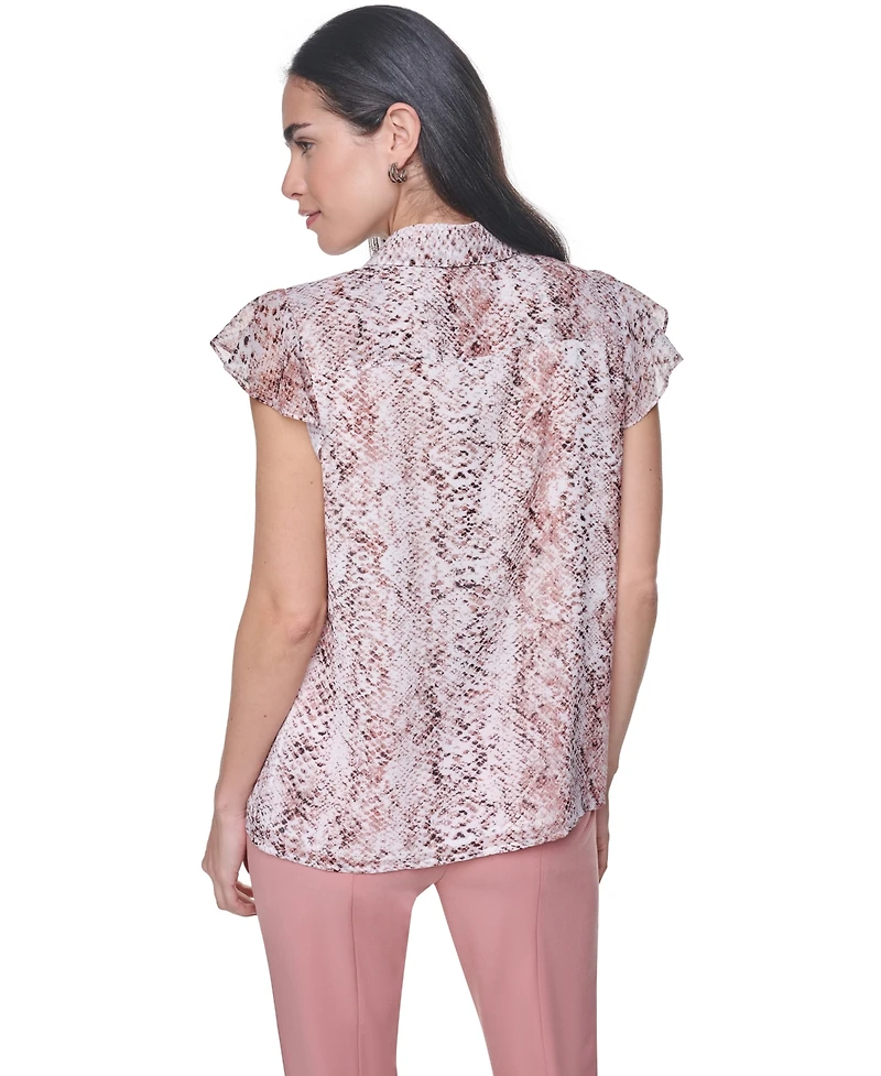 Calvin Klein Women's Collared Ruffle Front Blouse