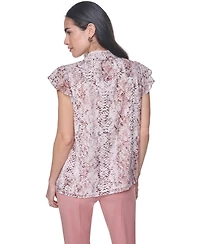 Calvin Klein Women's Collared Ruffle Front Blouse