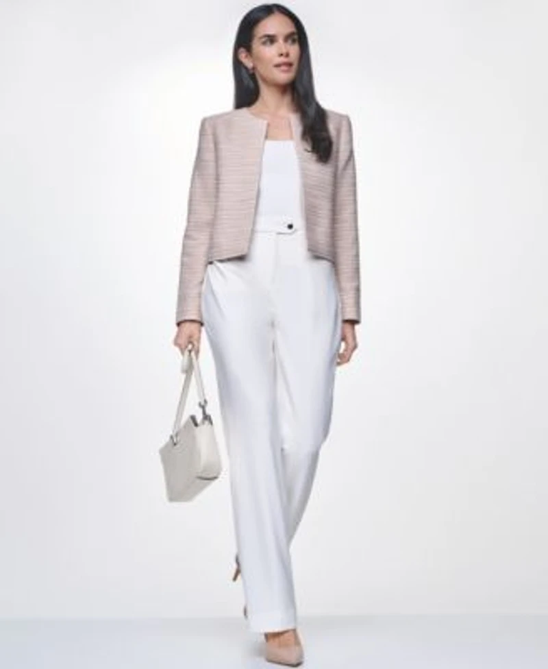 Calvin Klein Womens Long Sleeve Open Front Jacket Square Neck Sleeveless Top Modern Fit Mid Rise Pants