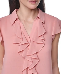 Calvin Klein Women's Collared Ruffle Front Blouse