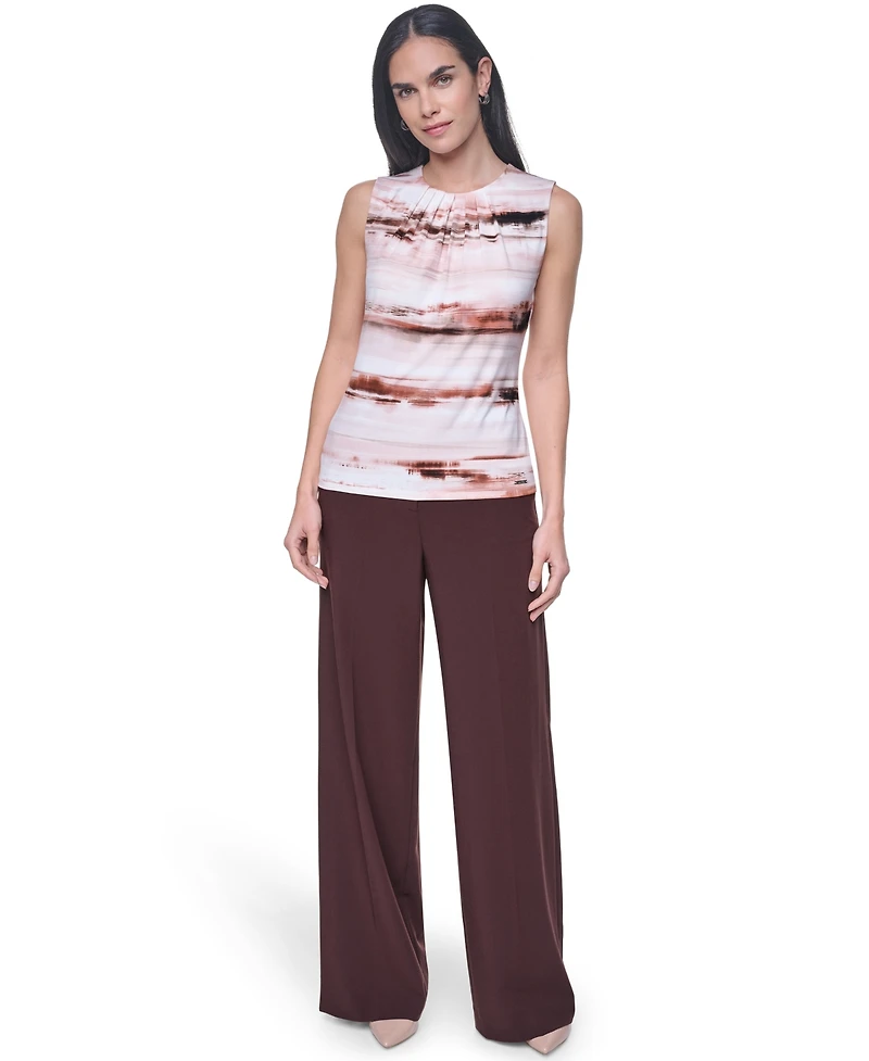 Calvin Klein Women's Pleated Crewneck Sleeveless Top
