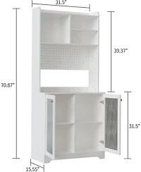 gaomon Pantry Cabinet 6 Tier Freestanding Tall Cupboard Storage Unit with Pegboard 2 Cabinets Open Shelves Glass Doors